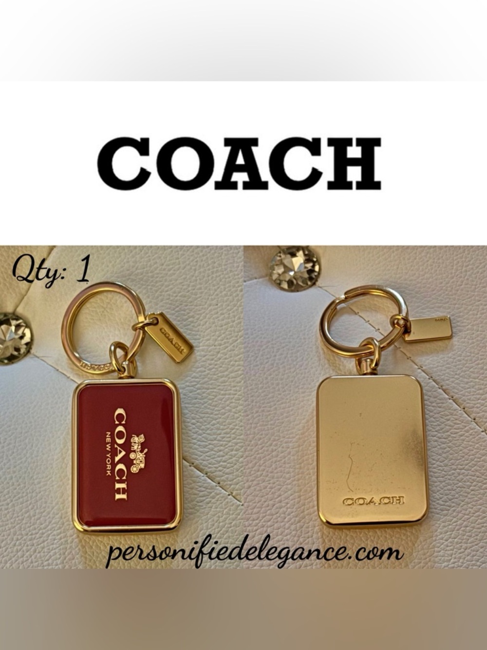 Coach Rouge Pink Gold Enamel & Metal Purse Bag Charm Keychain Key Fob
